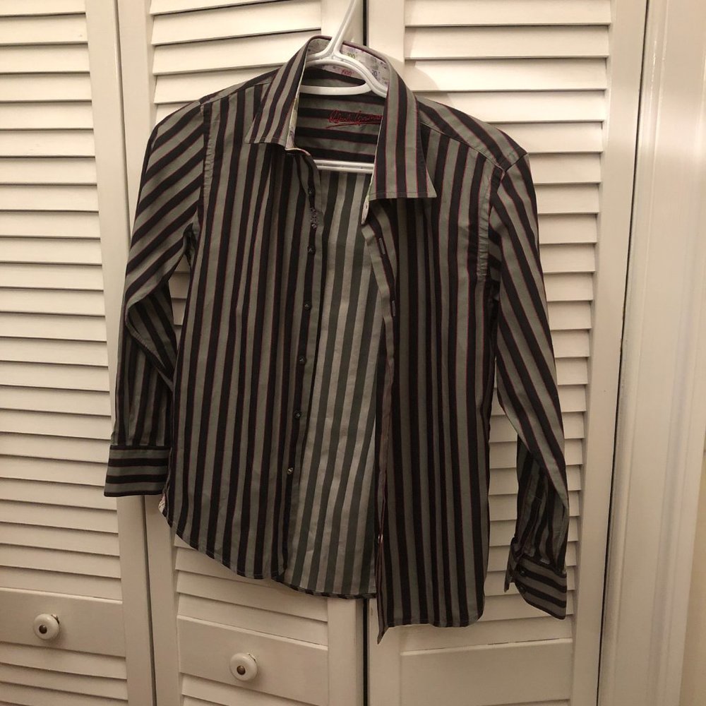 Robert Graham boy's dressy green black shirt, 8
